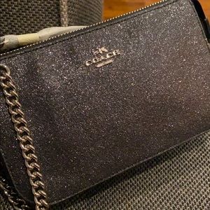 COACH F64591 Sparkle chain Handbag Black Glitter